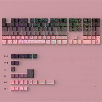 Topographic Black Pink Line Crack Side Backlit PBT Keycaps