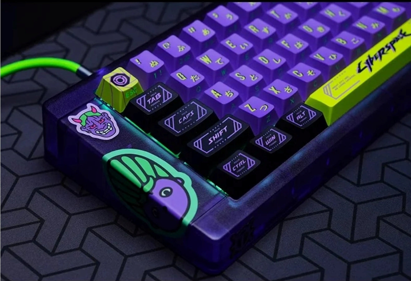 Cyberpunk Night City Side Backlit Dual Legends Cherry PBT Keycaps with Keycap Storage Box