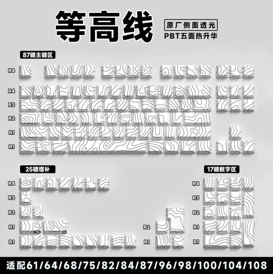 Topography White Contour Legends Only Backlit Thick PBT Keycaps
