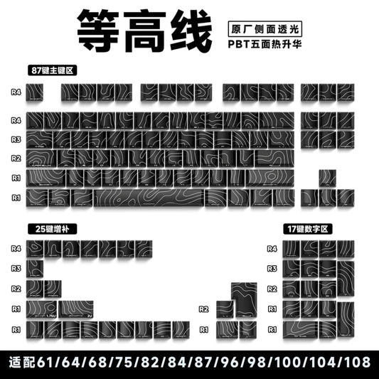 Topography Black Contour Legends Only Backlit Thick PBT Keycaps