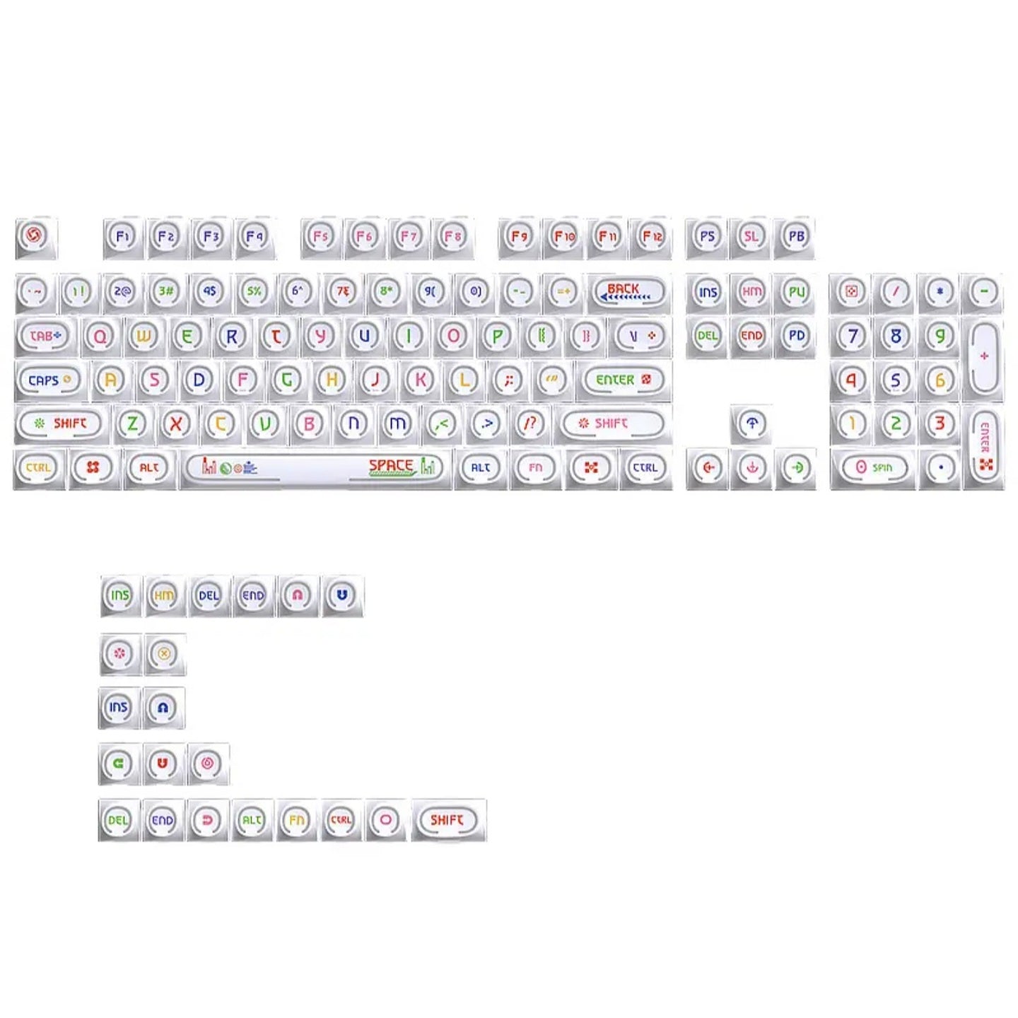 Unique White Rotary Shape Thick PBT Keycaps Shinethrough Ring