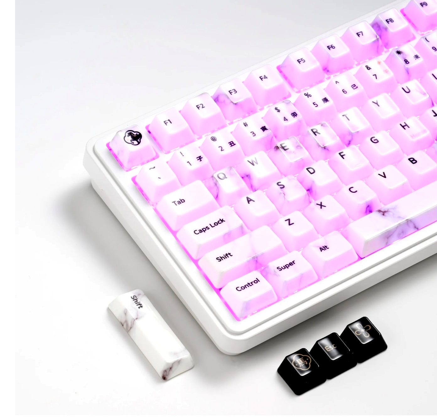 Premium Full Ceramic White Marble Cherry Keycaps With Collector Storage Box