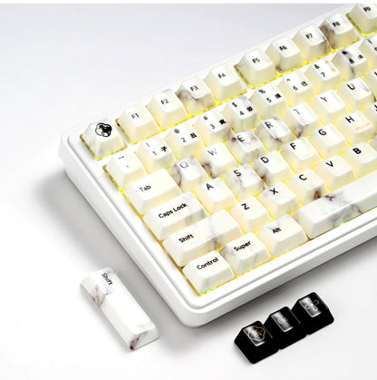 Premium Full Ceramic White Marble Cherry Keycaps With Collector Storage Box