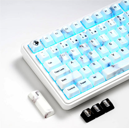 Premium Full Ceramic White Marble Cherry Keycaps With Collector Storage Box