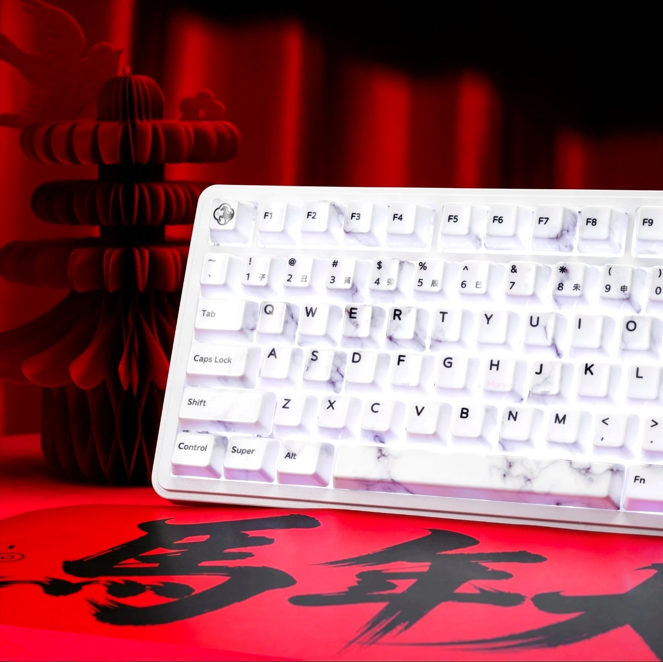 Premium Full Ceramic White Marble Cherry Keycaps With Collector Storage Box