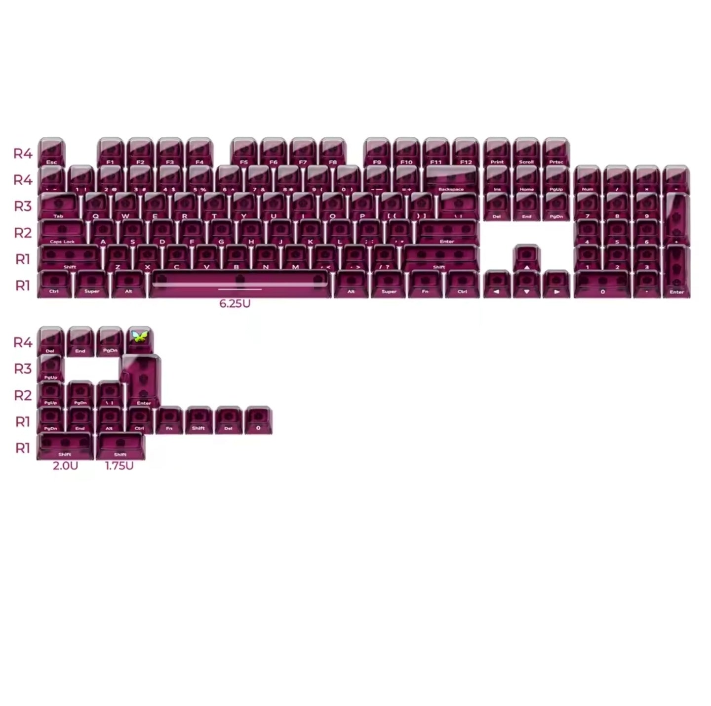 XVX Purple Jelly R2 Side Printed Translucent MDA Crystal Keycaps