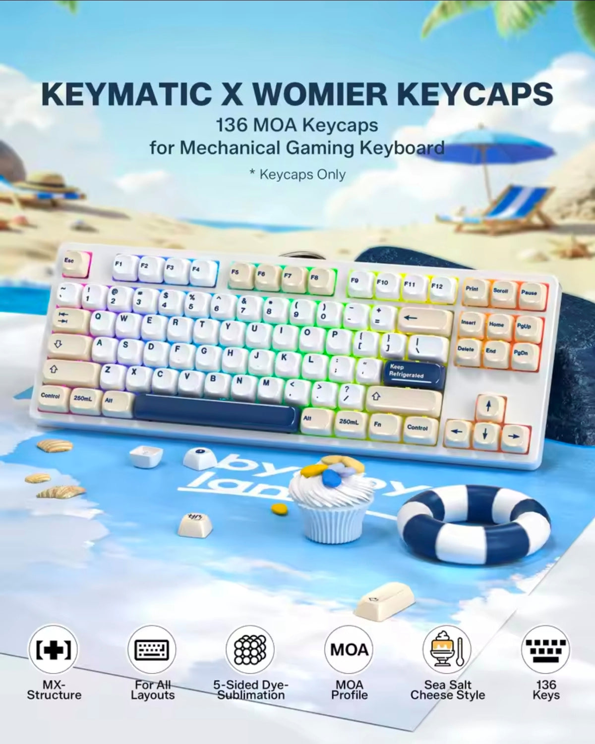 Womier Ceramic Coated Sea Salt Cheese MOA PBT Keycaps