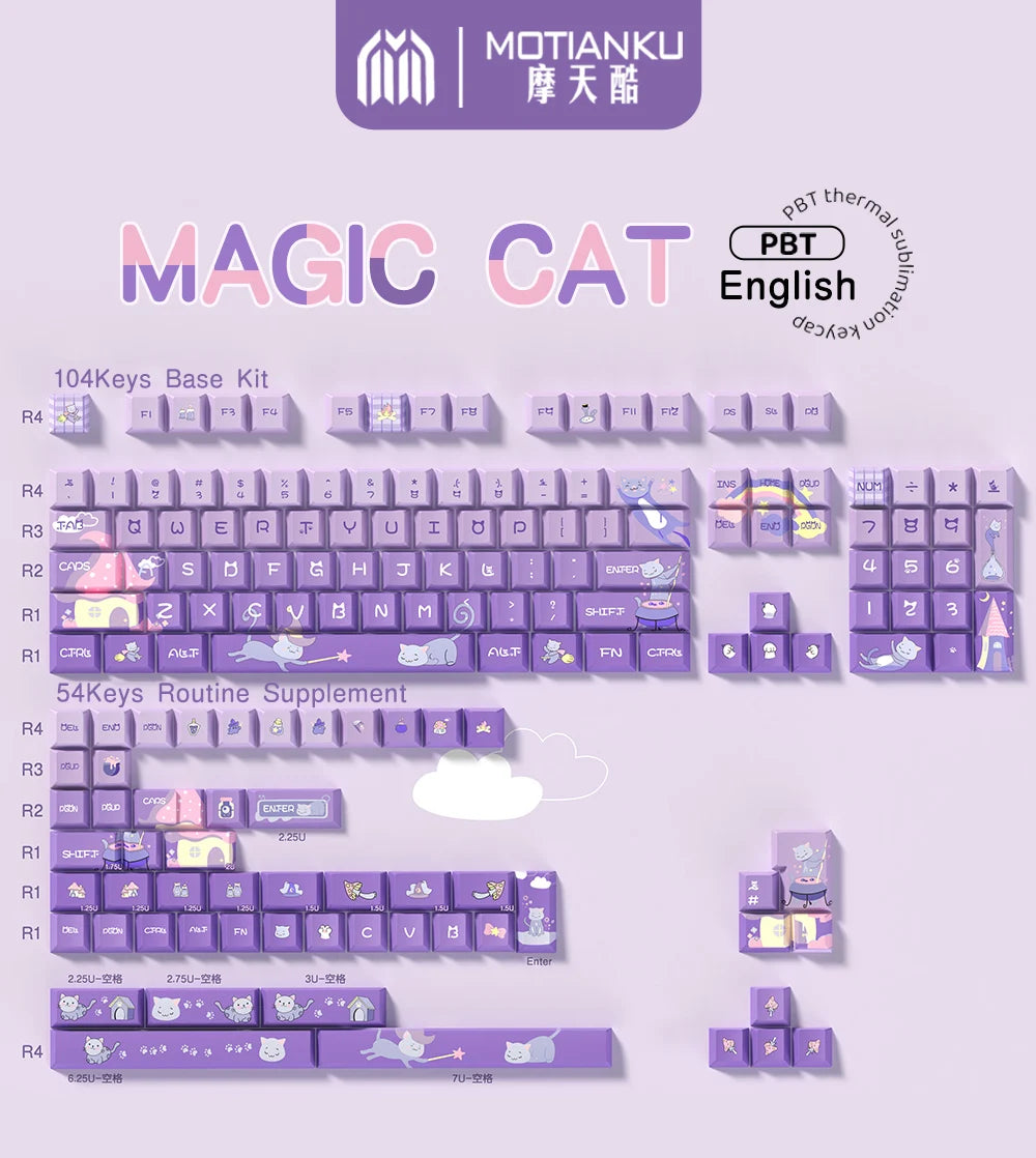 Purple Magic Cat Premium Cherry PBT Keycaps