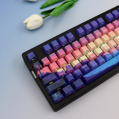 Backlit Printed Purple Landcape Cherry Doubleshot Pbt Keycaps