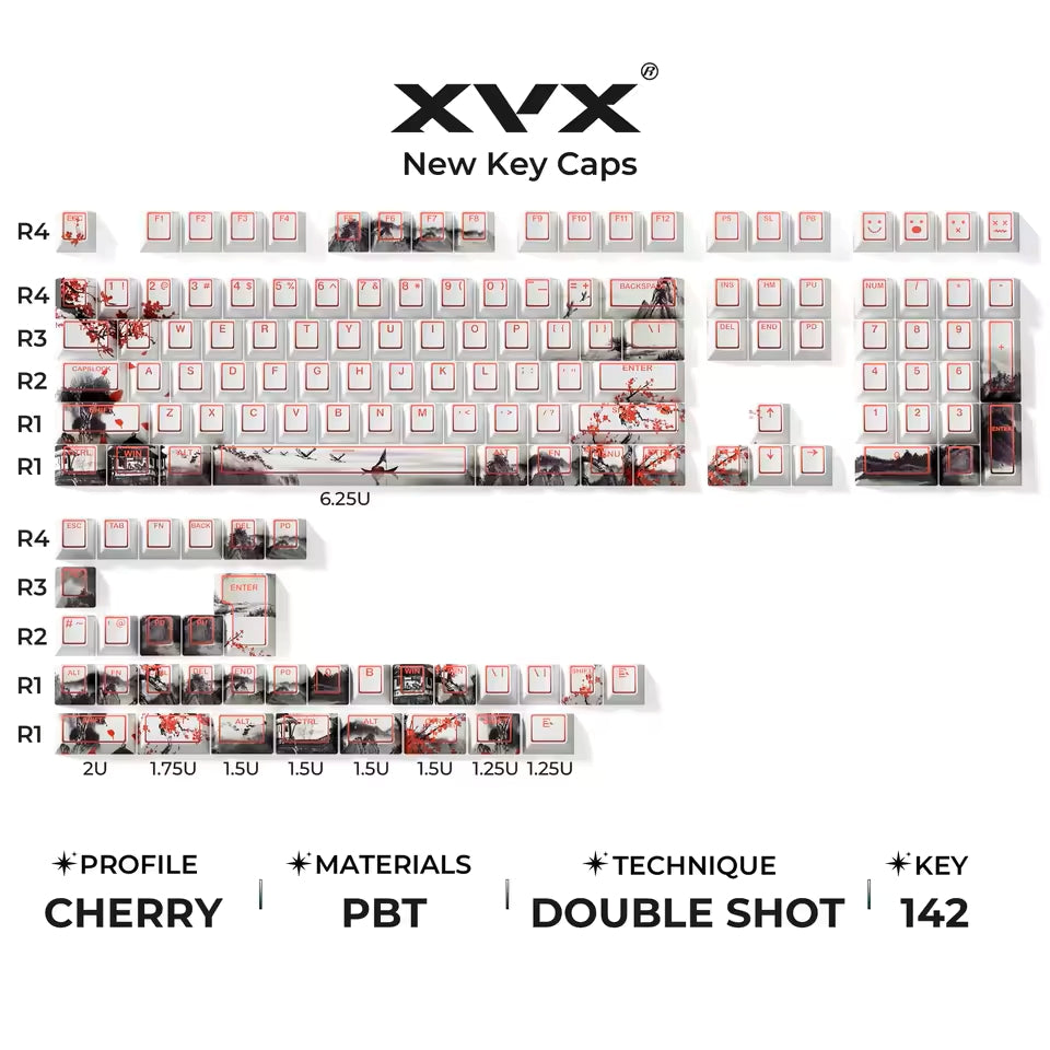 Crimson Sakura Prism Top Backlit Doubleshot PBT Keycaps