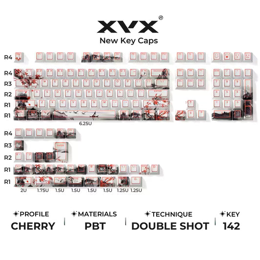 Crimson Sakura Prism Top Backlit Doubleshot PBT Keycaps