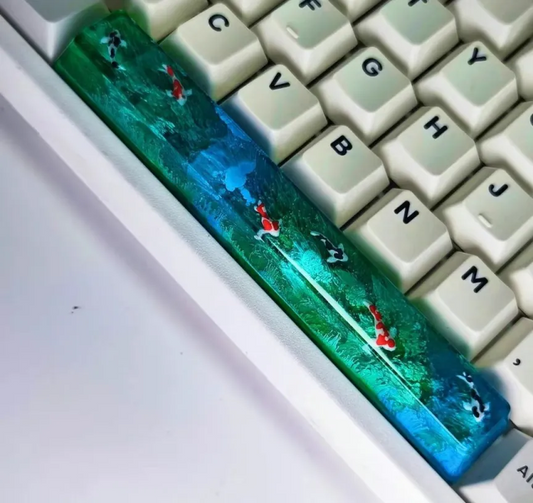 Koi Fish Green Blue Resin Artisan Spacebar 6.25u Keycap