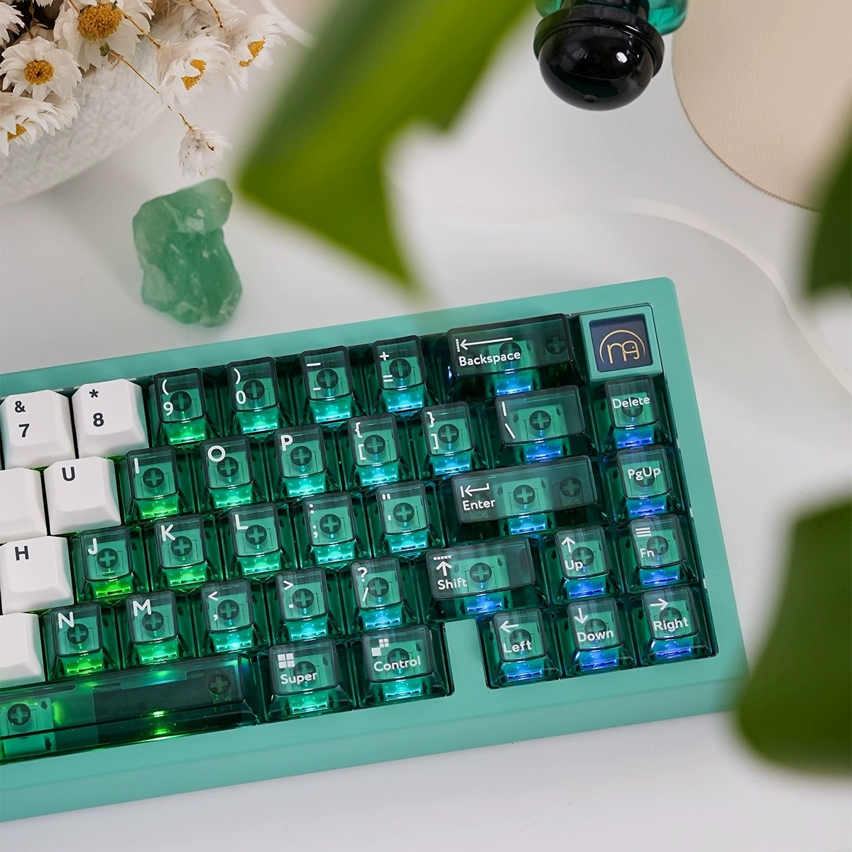 Green Gradient 209 PBT Sublimation & Crystal Transparent Cherry Hybrid Keycaps