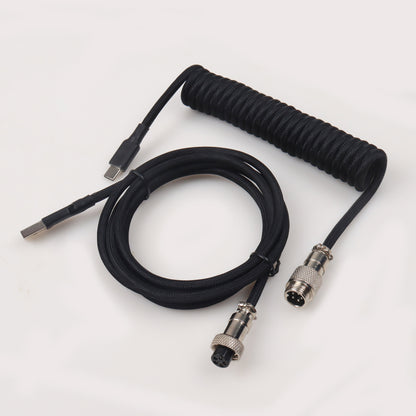 Lano GX12 Black Nickel Coiled Sleeved Aviator USB-C Mechanical Keyboard Braided 3.5M Gaming Cable