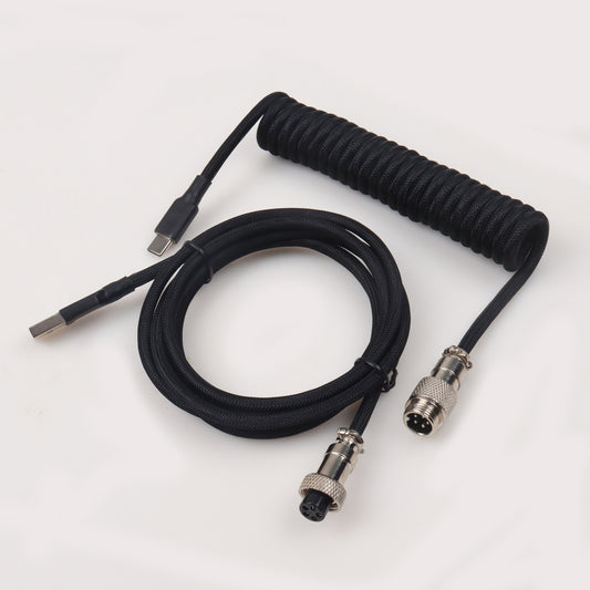 Black Nickel Gx12 Coiled Sleeved Aviator USB-C Mechanical Keyboard Braided 3.5M Gaming Cable