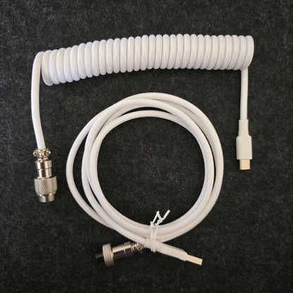 Lano GX12 White Nickel Coiled Sleeved Aviator USB-C Mechanical Keyboard Braided 3.5M Gaming Cable