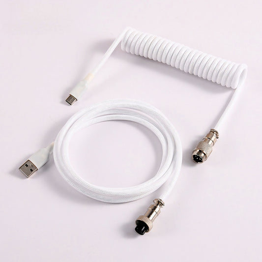 White Nickel  Gx12 Coiled Sleeved Aviator USB-C Mechanical Keyboard Braided 3.5M Gaming Cable