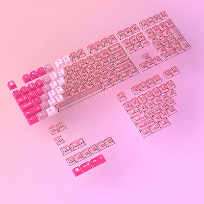 Peach Powder Clear Rhyme Gradient PBT PC Double Cherry Transparent Backlit Keycaps