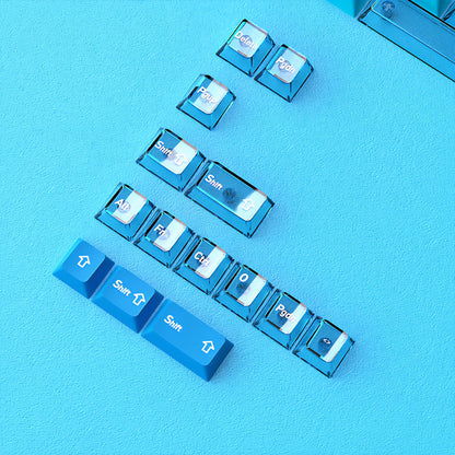 Blue Sea Clear Sky Gradient PBT PC Double Cherry Transparent Backlit Keycaps