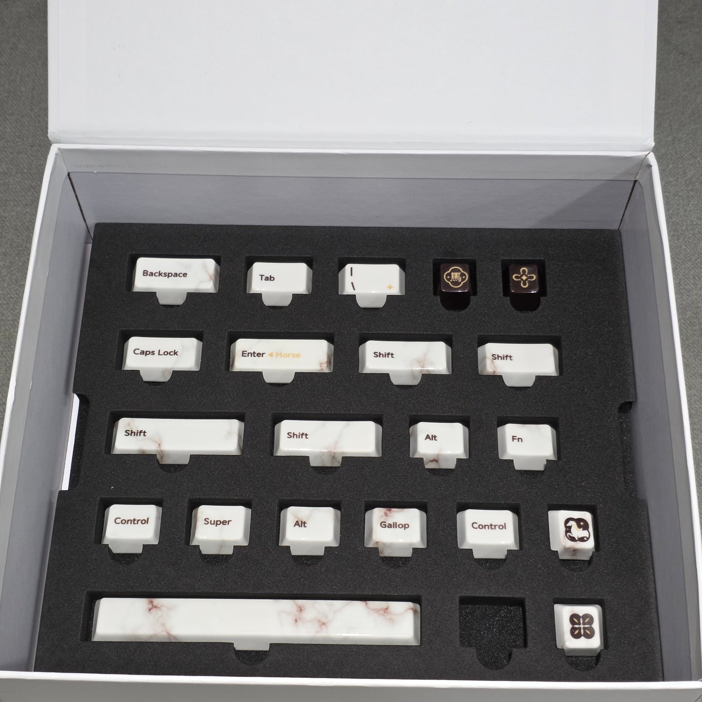 Premium Full Ceramic White Marble Cherry Keycaps With Collector Storage Box