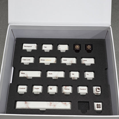 Premium Full Ceramic White Marble Cherry Keycaps With Collector Storage Box