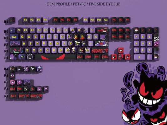 Gengar Theme High Quality PBT-PC OEM Bottom Backlit Pudding Keycaps