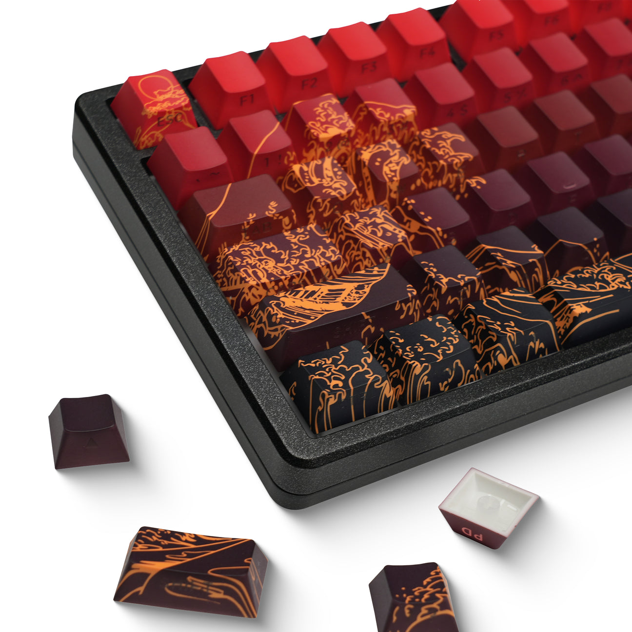 Red Wave of Kanagawa Side Backlit Cherry PBT Keycaps