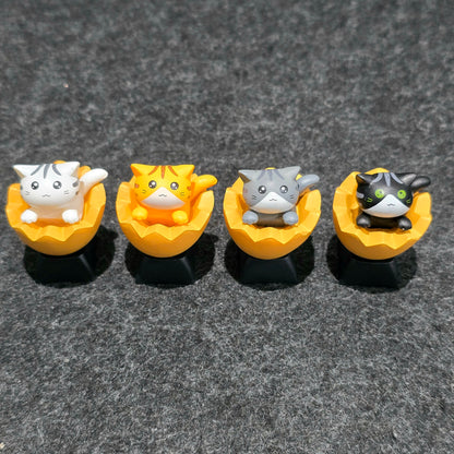 Adorable Cute Egg Shell Cats Artisan Keycap Black Base