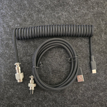 Lano GX12 Black Nickel Coiled Sleeved Aviator USB-C Mechanical Keyboard Braided 3.5M Gaming Cable