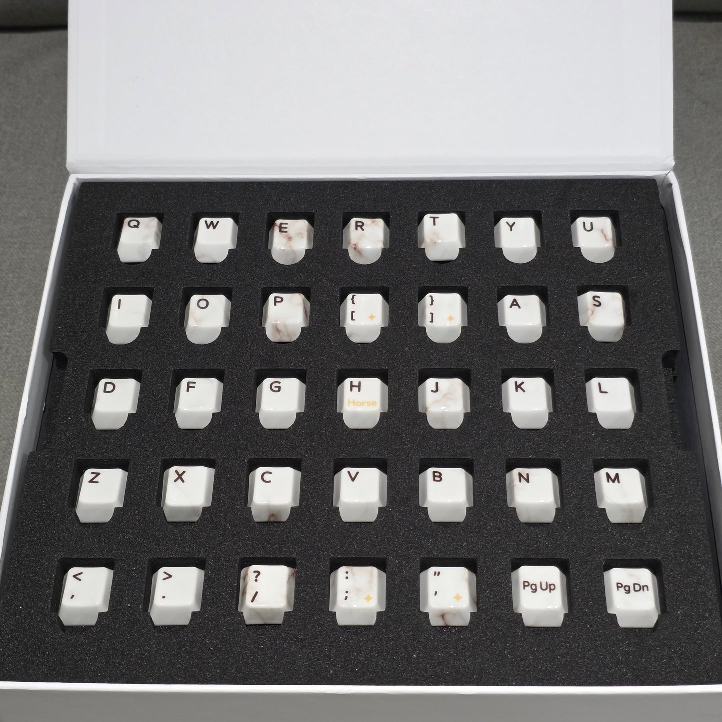 Premium Full Ceramic White Marble Cherry Keycaps With Collector Storage Box