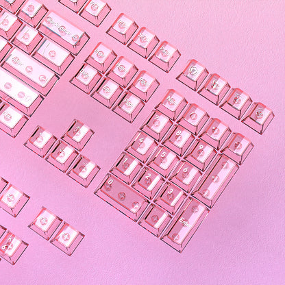 Peach Powder Clear Rhyme Gradient PBT PC Double Cherry Transparent Backlit Keycaps