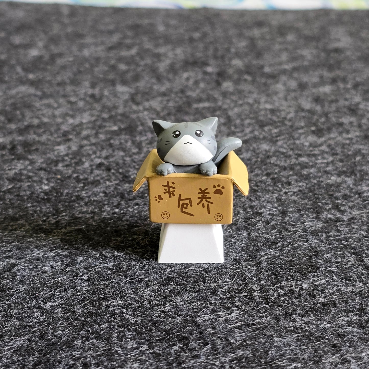 Gray Cat In Box Artisan Keycap