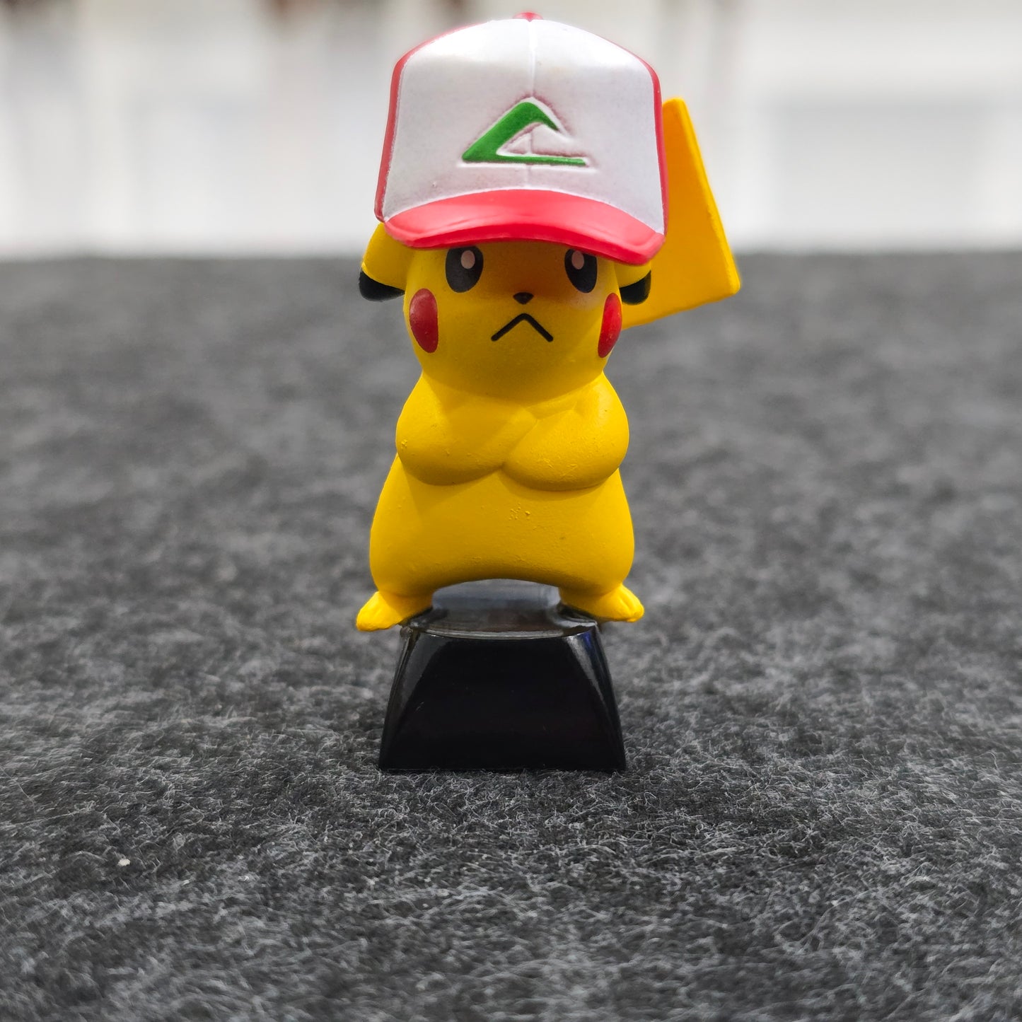 Pikachu With Hat With Glossy Black Base Pokemon 3D Artisan Keycaps 1u