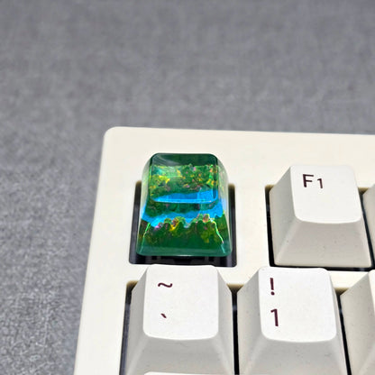 Green Forest River Handmade Resin Artisan Keycap 1u