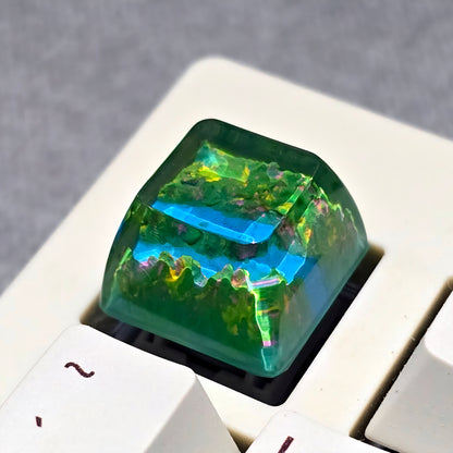 Green Forest River Handmade Resin Artisan Keycap 1u