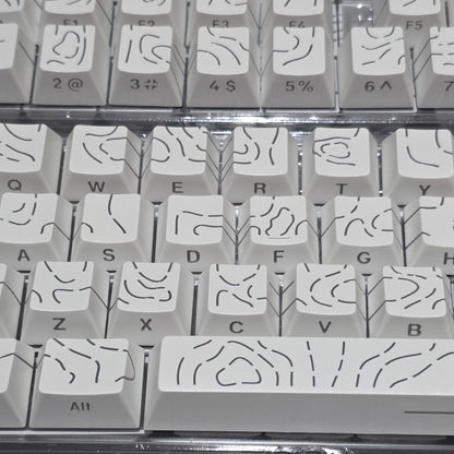 Topographic White Line Crack Side Backlit Cherry PBT Keycaps