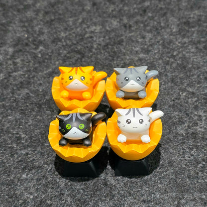 Adorable Cute Egg Shell Cats Artisan Keycap Black Base