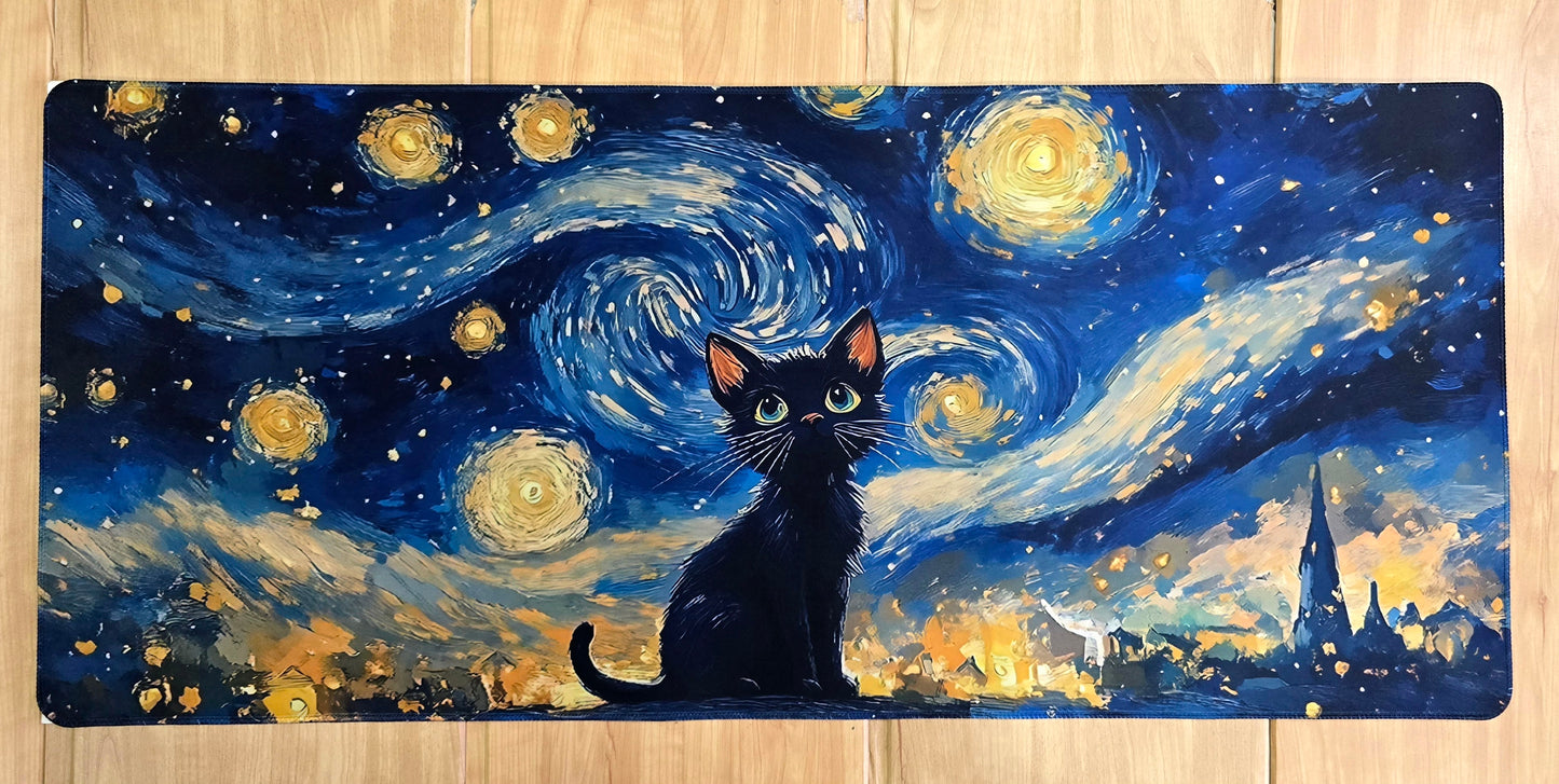 Black Cat Starry Night Smooth XXL Deskmat