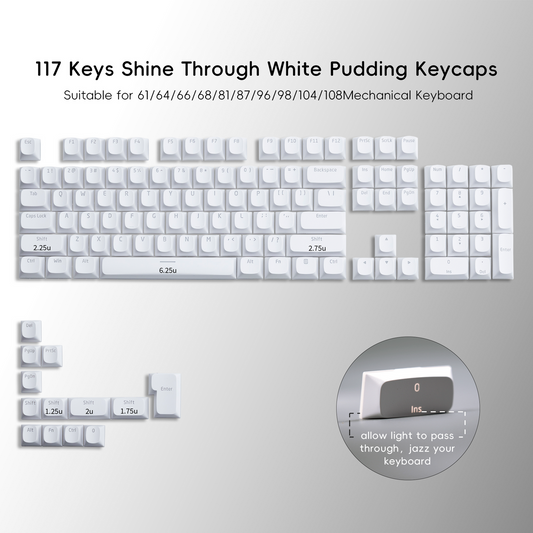 White Horizon Shinethrough Quality Thick Doubleshot PBT Pudding Style Keycaps