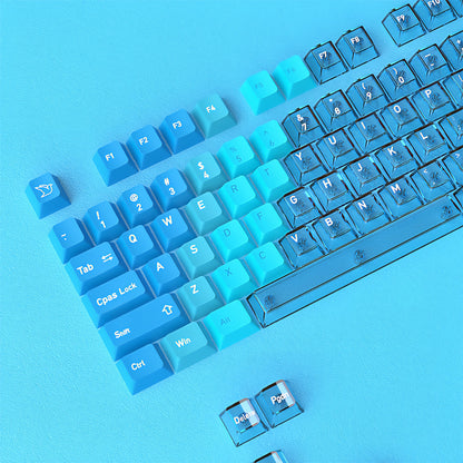 Blue Sea Clear Sky Gradient PBT PC Double Cherry Transparent Backlit Keycaps