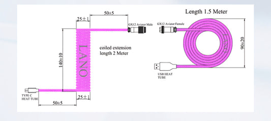 White Nickel Gx12 Coiled Sleeved Aviator USB-C Mechanical Keyboard Braided 3.5M Gaming Cable