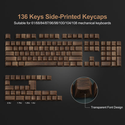 Walnut Wood Texture Side Backlit Cherry PBT Keycaps