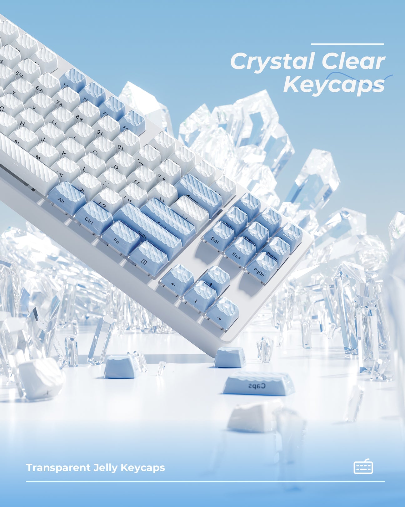 Crystal Jelly Magic Wave Ceramic Keycaps Blue Side Print Ice Cube Magic Wave Series