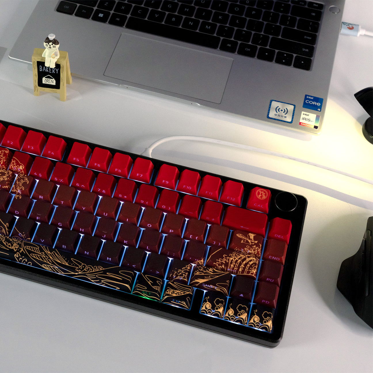 Red Wave of Kanagawa Side Backlit Cherry PBT Keycaps