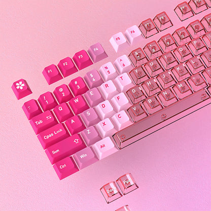 Peach Powder Clear Rhyme Gradient PBT PC Double Cherry Transparent Backlit Keycaps