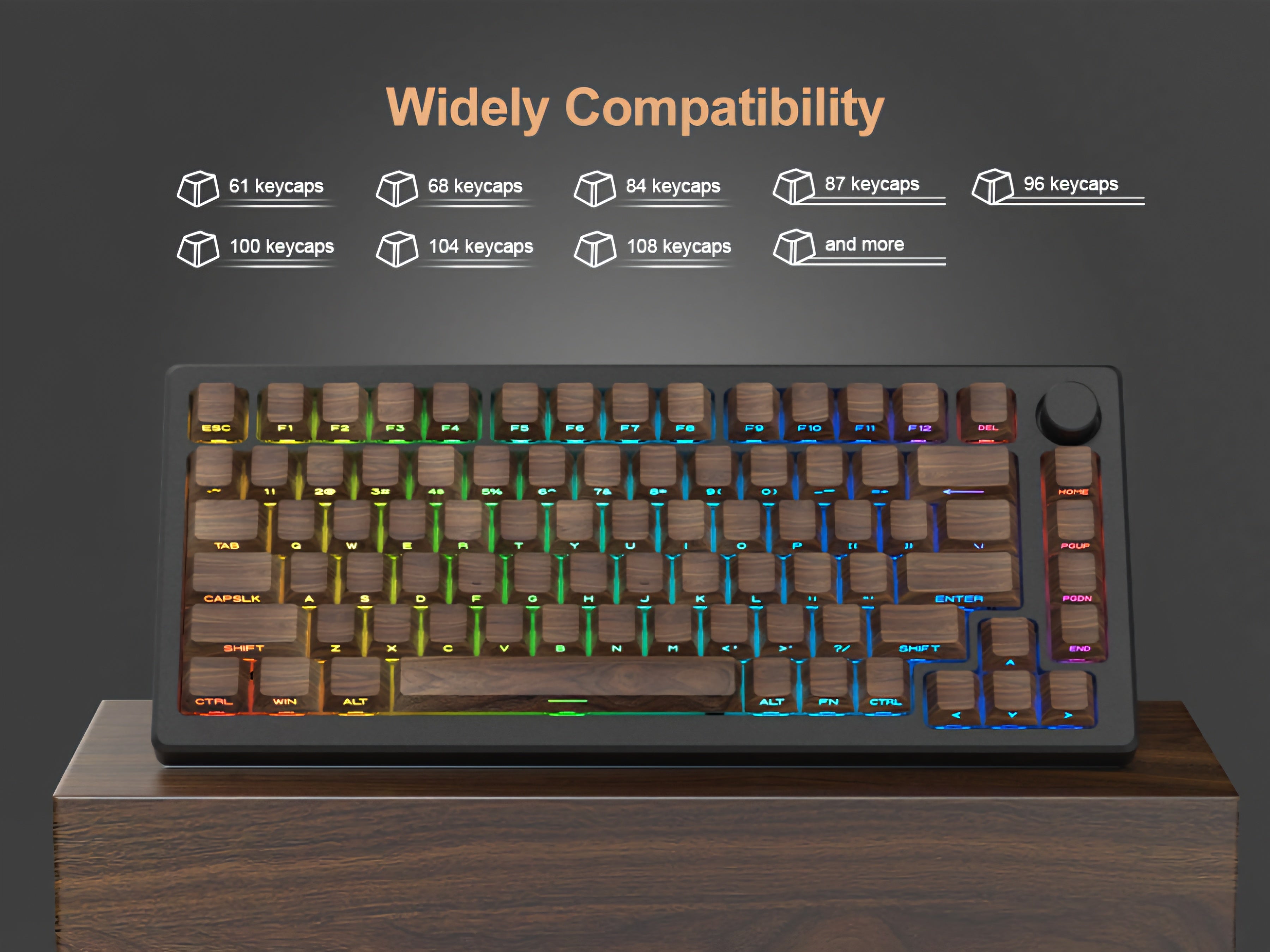 Walnut Wood Texture Side Backlit Cherry PBT Keycaps – CuriosityCaps