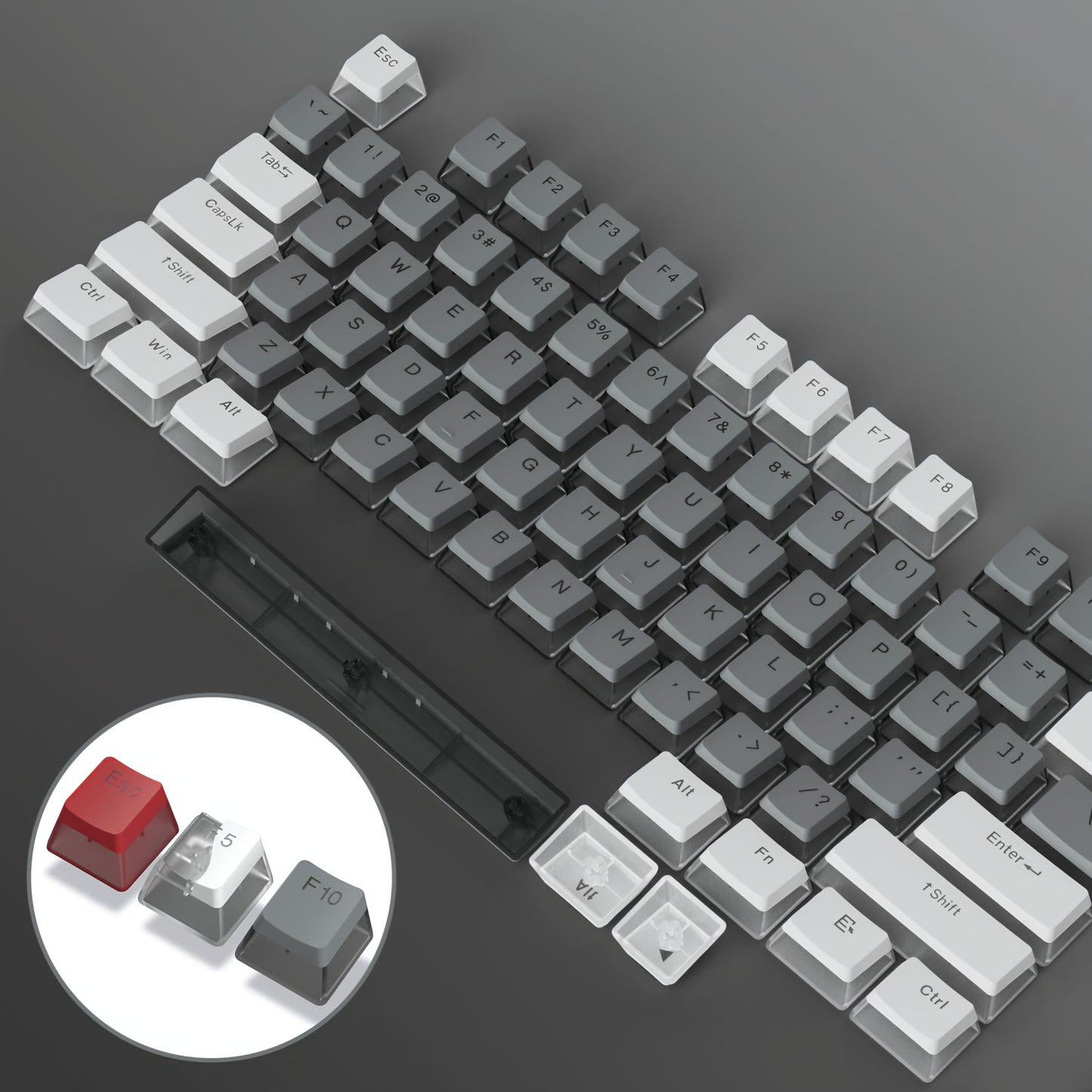 165 Pudding V2 White Grey Red Backlit PBT Keycaps