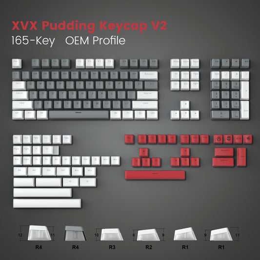 165 Pudding V2 White Grey Red Backlit PBT Keycaps