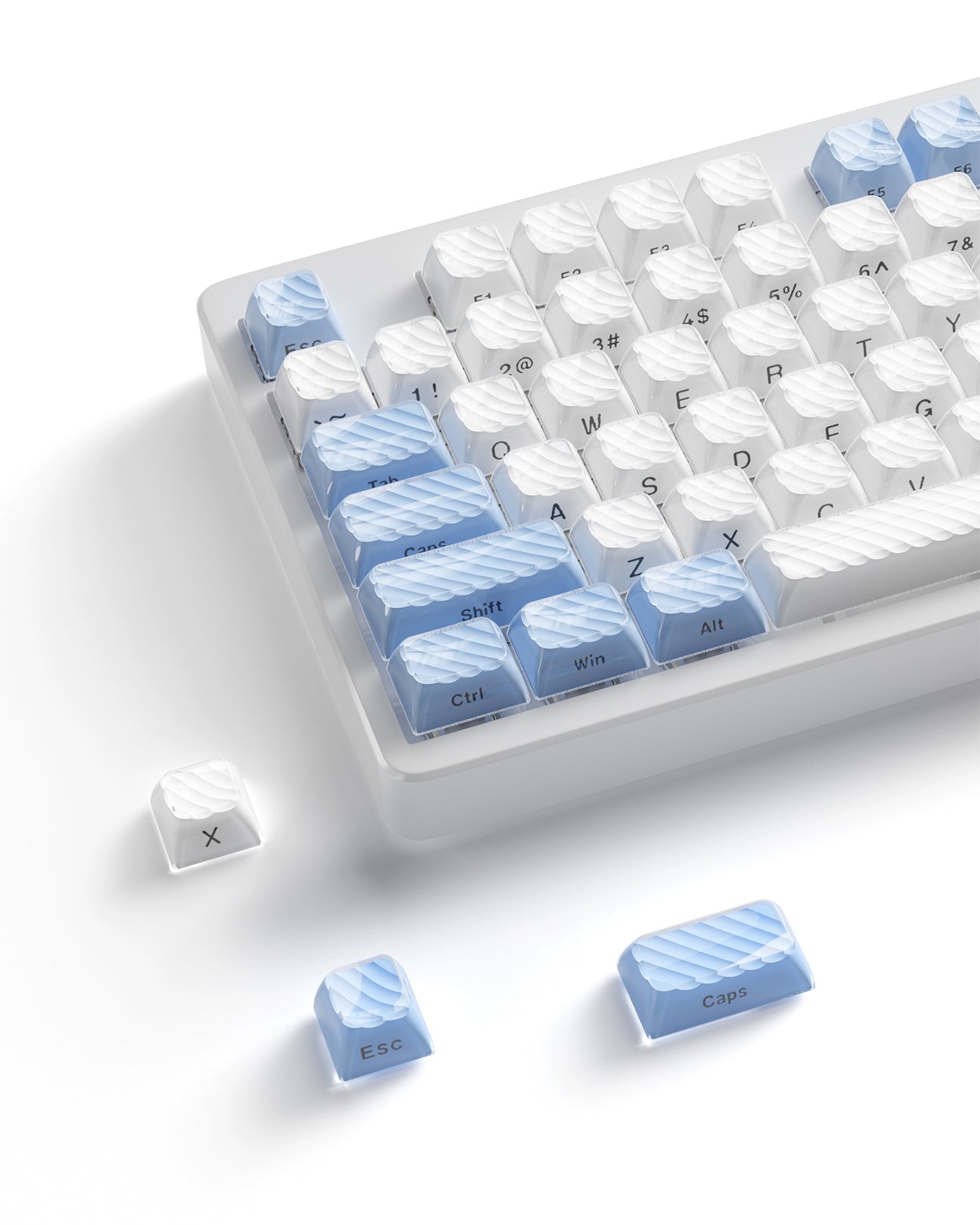 Crystal Jelly Magic Wave Ceramic Keycaps Blue Side Print Ice Cube Magic Wave Series