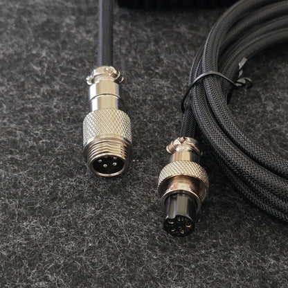 Lano GX12 Black Nickel Coiled Sleeved Aviator USB-C Mechanical Keyboard Braided 3.5M Gaming Cable
